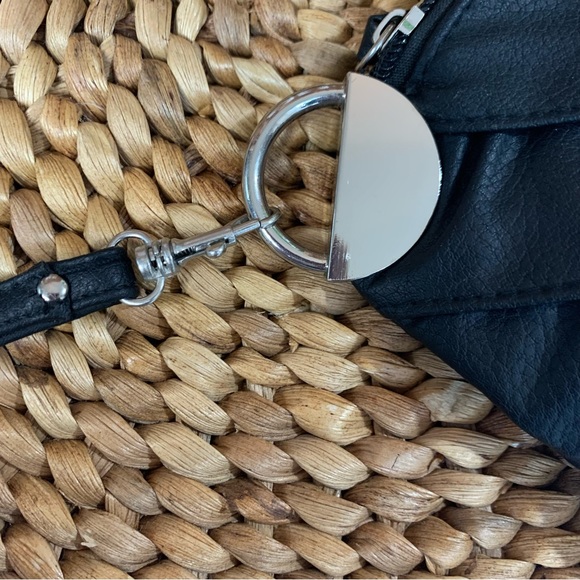 Claire’s Vegan Leather Small Black Zippered Clutch Bag Wristlet Silver Ruffle - Picture 6 of 11